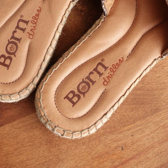 Born Sandals Womens SZ 9M Beige BLK Snake Print Leather Slide Espadrille Shoes - Picture 7 of 11